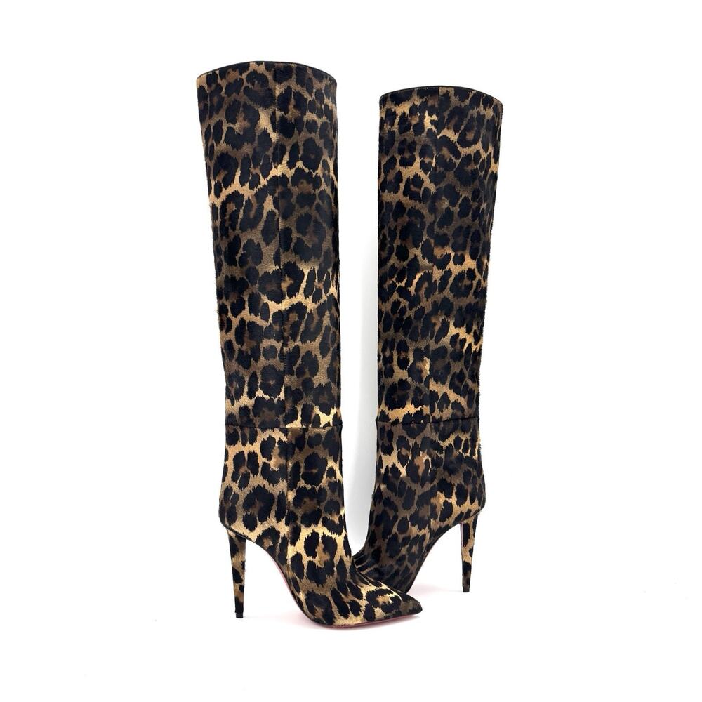 NEW Christian Louboutin Astrilarge Botta 100 Leopard Print Pointed Toe Boots 36 - Picture 3 of 8